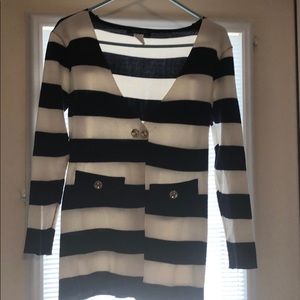 One Size Navy Blue and White Stripped Cardigan